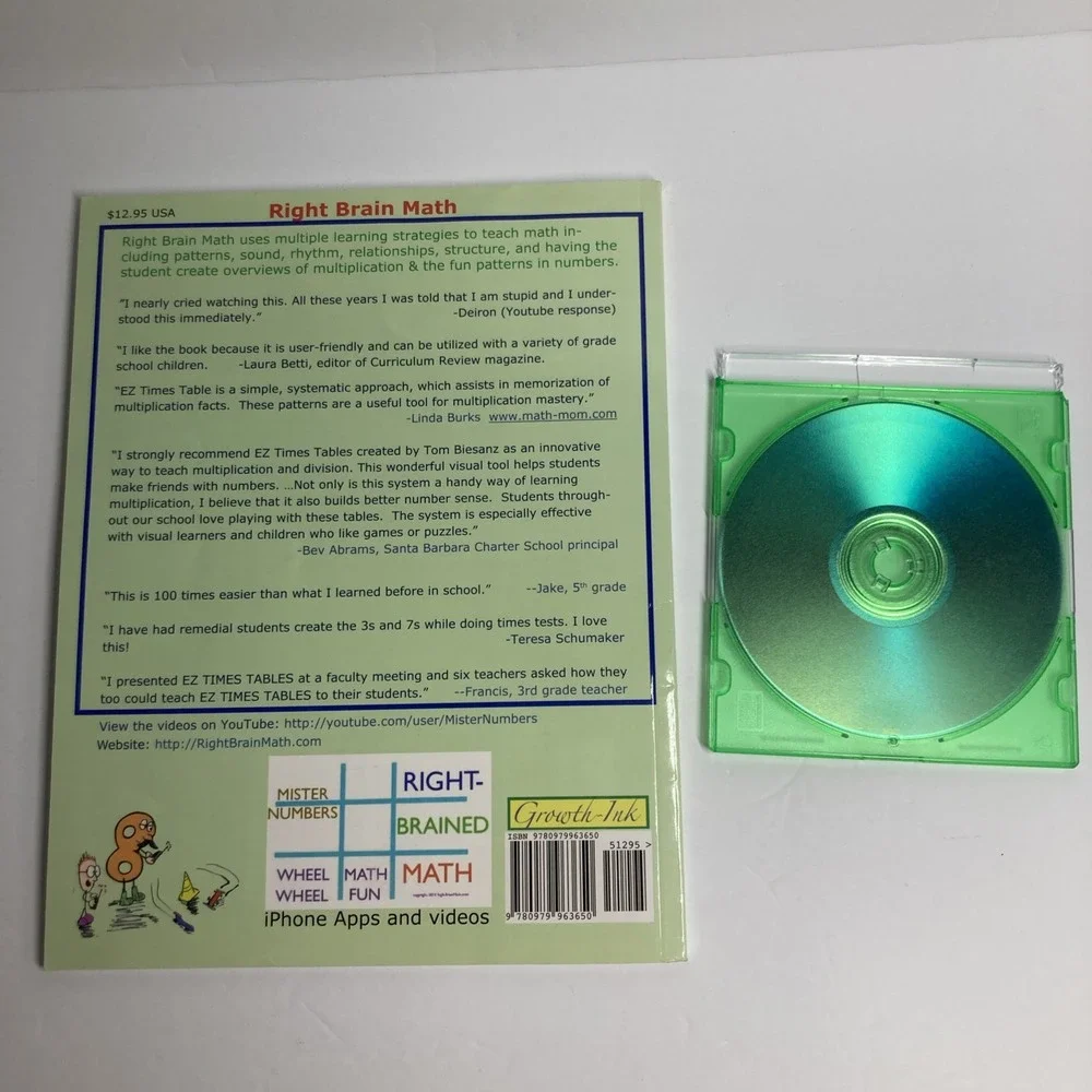 Growth-Ink Right Brain Math Book & DVD Thomas Biesanz Green Patterns Textbook
